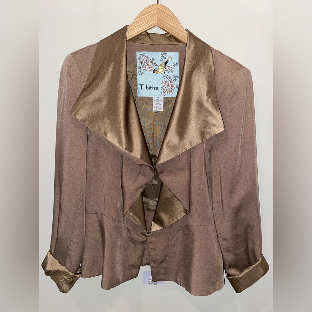 Vintage Anthropologie Tabitha Jacket 100% Silk Lapel Beige Women’s Size 10